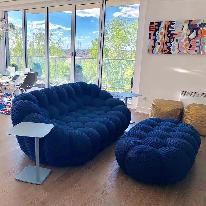 Factory Direct French fabric 1 2 3 seat sofa fabric armrest custom made high quality unique curved honeycomb fashion bubble sofa