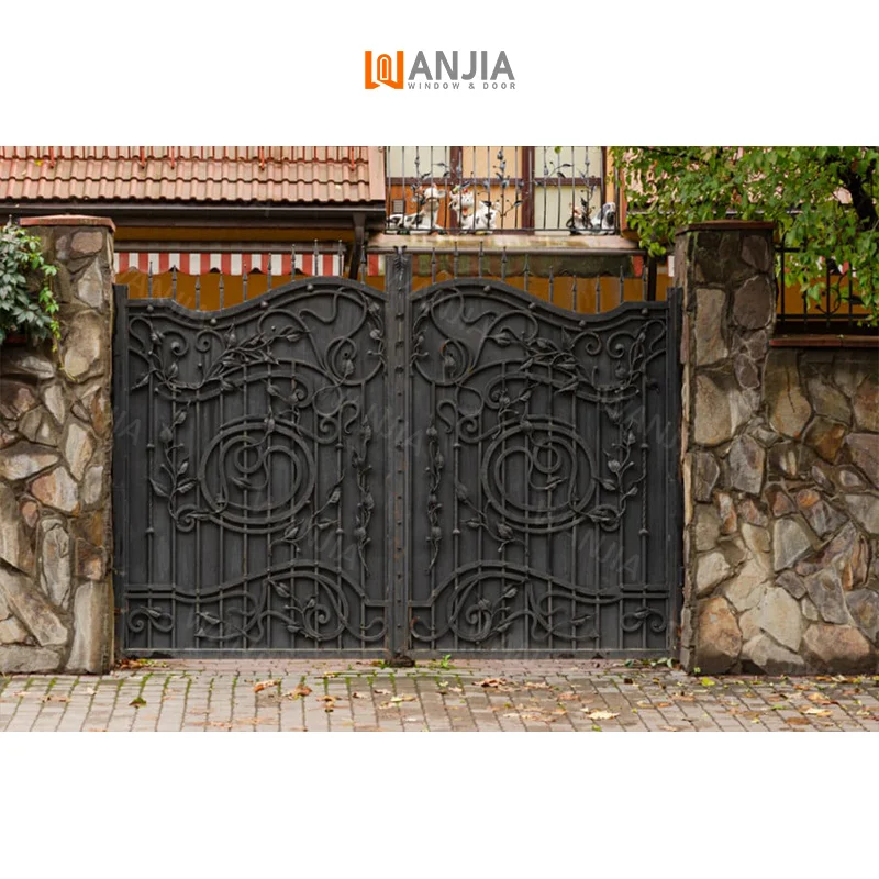 WANJIA driveway iron gate wrought iron front gate security wrought iron main gate metal doors