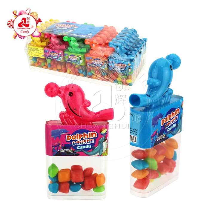 Cartoon Dolphin playing ball bubble gum whistle toy candy