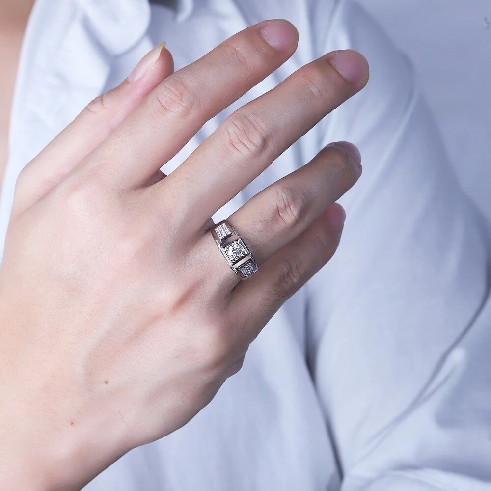 Kenturay Jewelry Square Shape Fashion Style Ring Shining Diamond For Husband