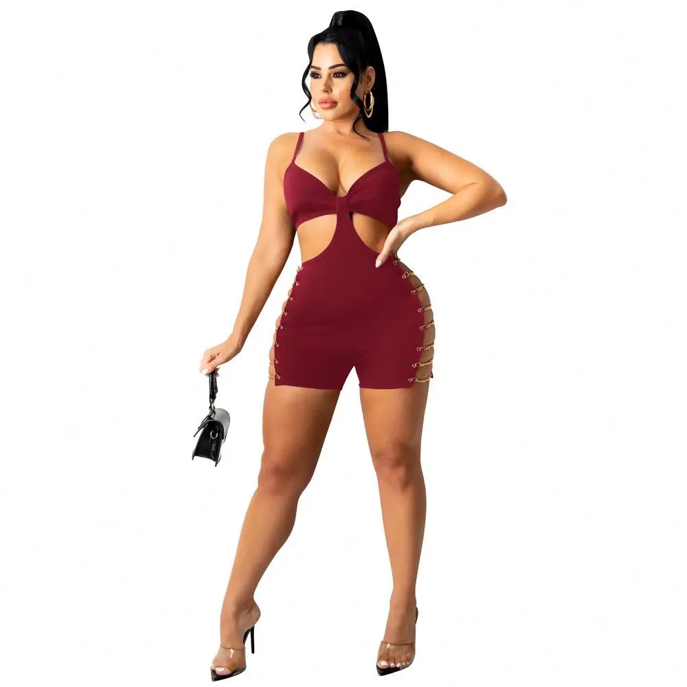 Women Summer 2022 Top Selling Chain Slip Hollow Out Bare Thigh Sexy Club Dresses