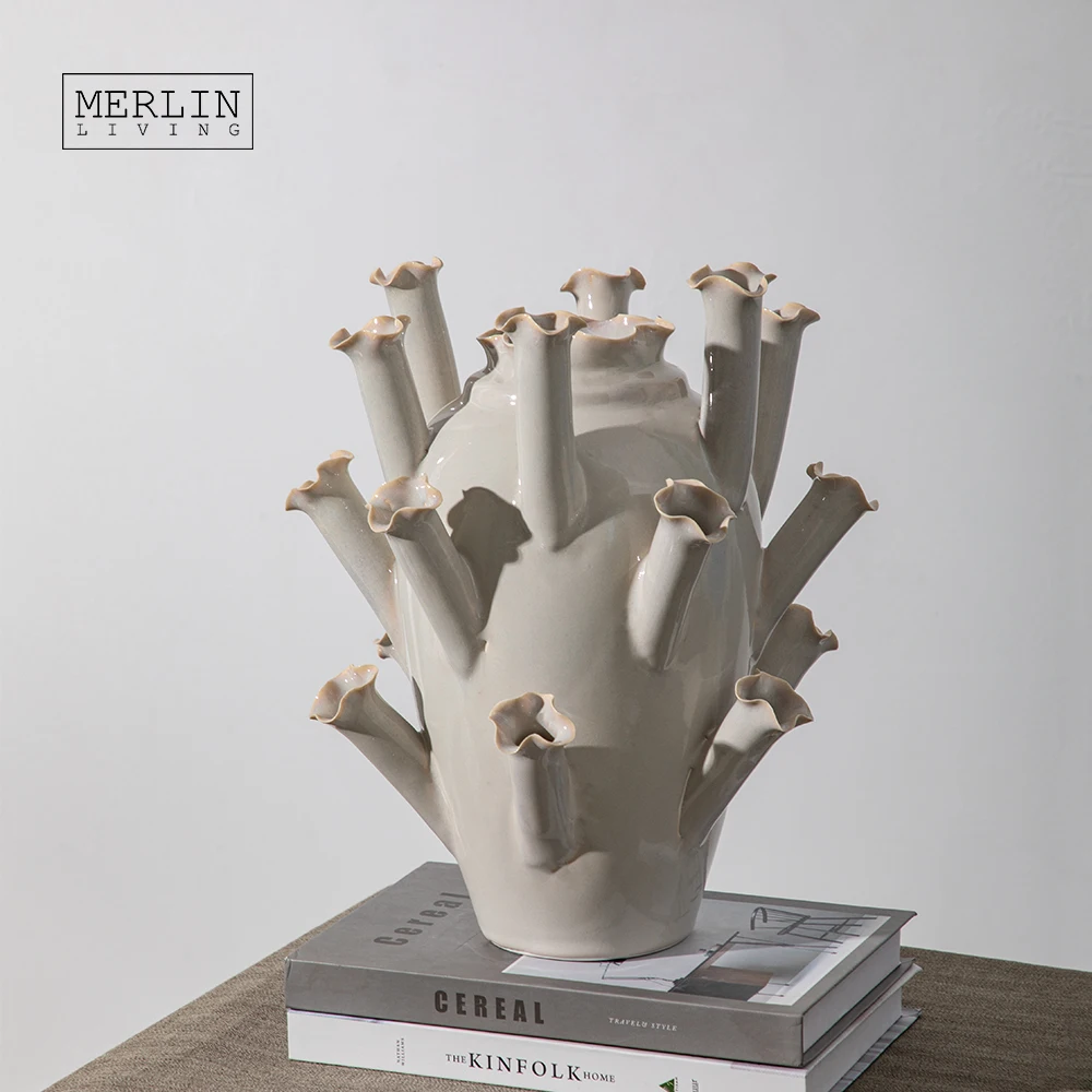 Merlin Living handmade Ceramic vase Abstract shape glazed vase nordic home decor Chaozhou Ceramic Factory Manufacturing