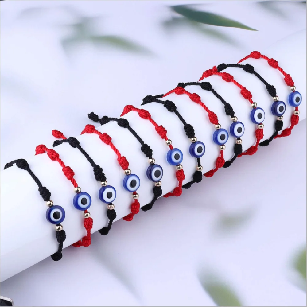 fashion handmade adjustable devil eye couple bracelet adjustable lucky red rope line thread braided string bracelets 7 knots