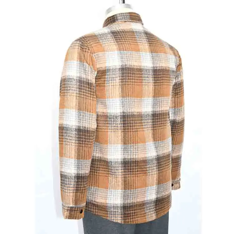 MENS HEAVY WEIGTH WOOL FLANNEL JACKET LINED UP SOFE SHERPA-BROWN