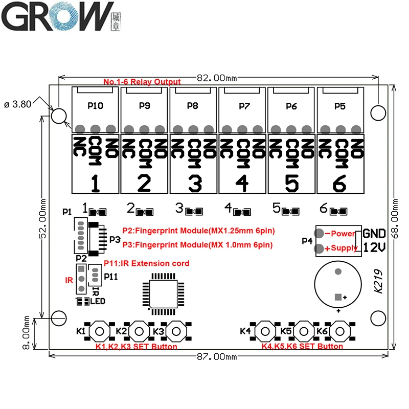 GROW K219-A Programmable Multiple Relay Fingerprint Infrared Remote Controller Control Board