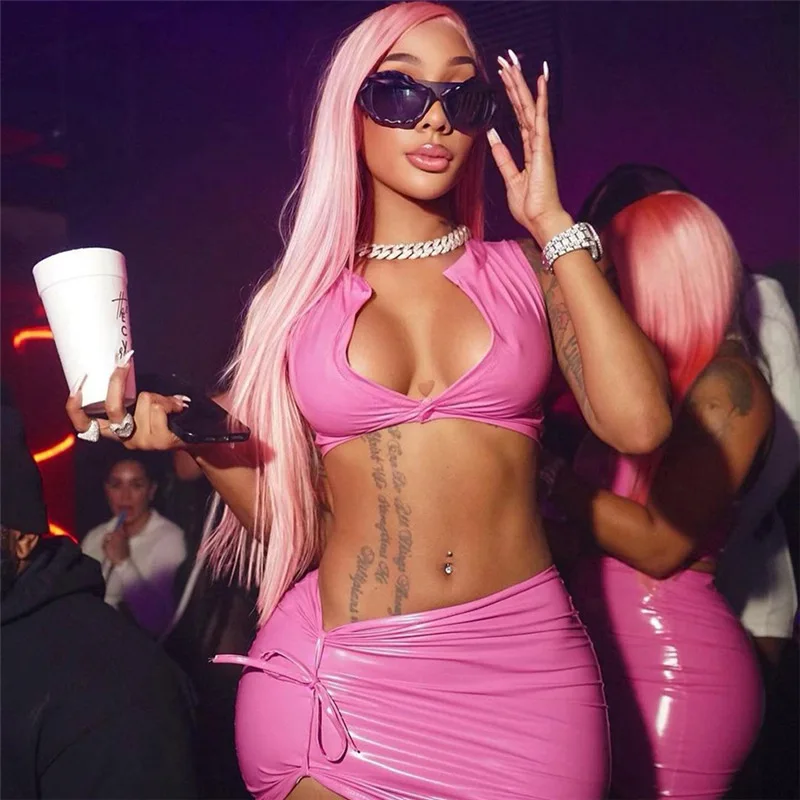 H3470 spring women clothing Japan Korean stylish shiny sexy girls high waist vest hip pink two pieces set skirts dresses