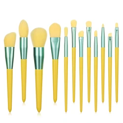 New 12 Four Seasons Milk Yellow Makeup Brush Set Full Speed Dry Portable Blush Nose Shadow Loose Powder Brush Beauty Tool