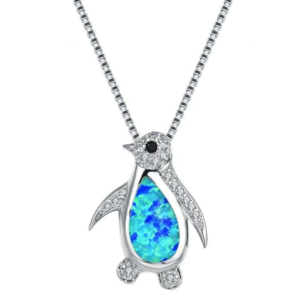 Wholesale silver plated opal cute penguin pendant octopus and crab necklace jewelry