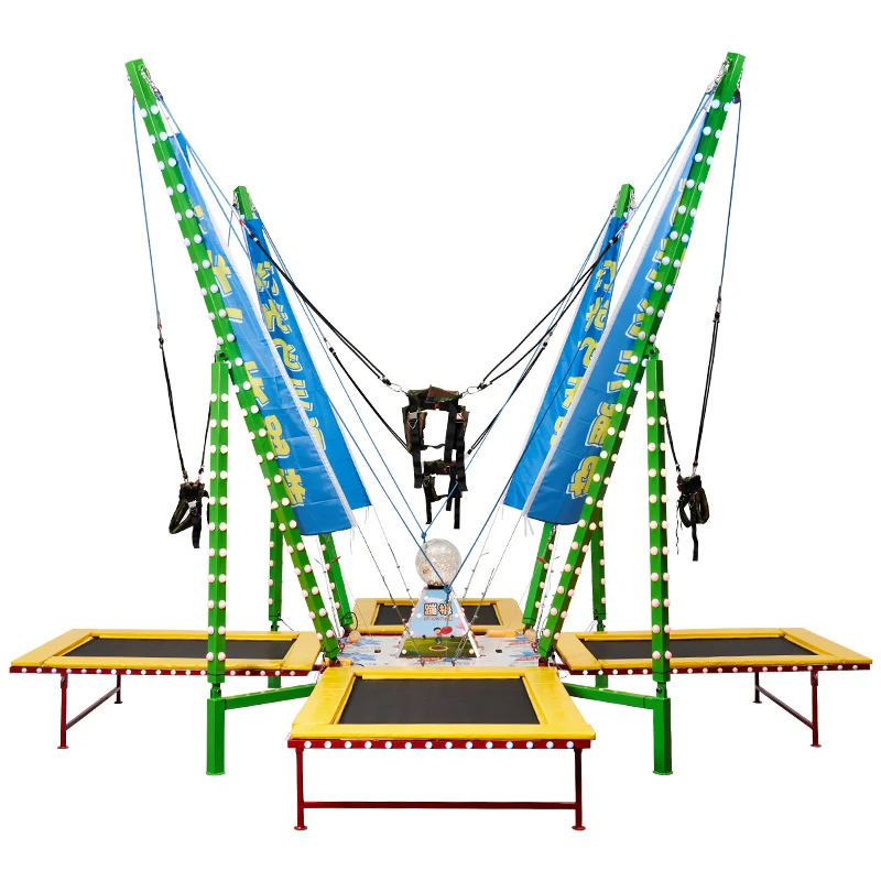 Galvanized Steel four persons square bungee jumping trampoline with LED lights for sale