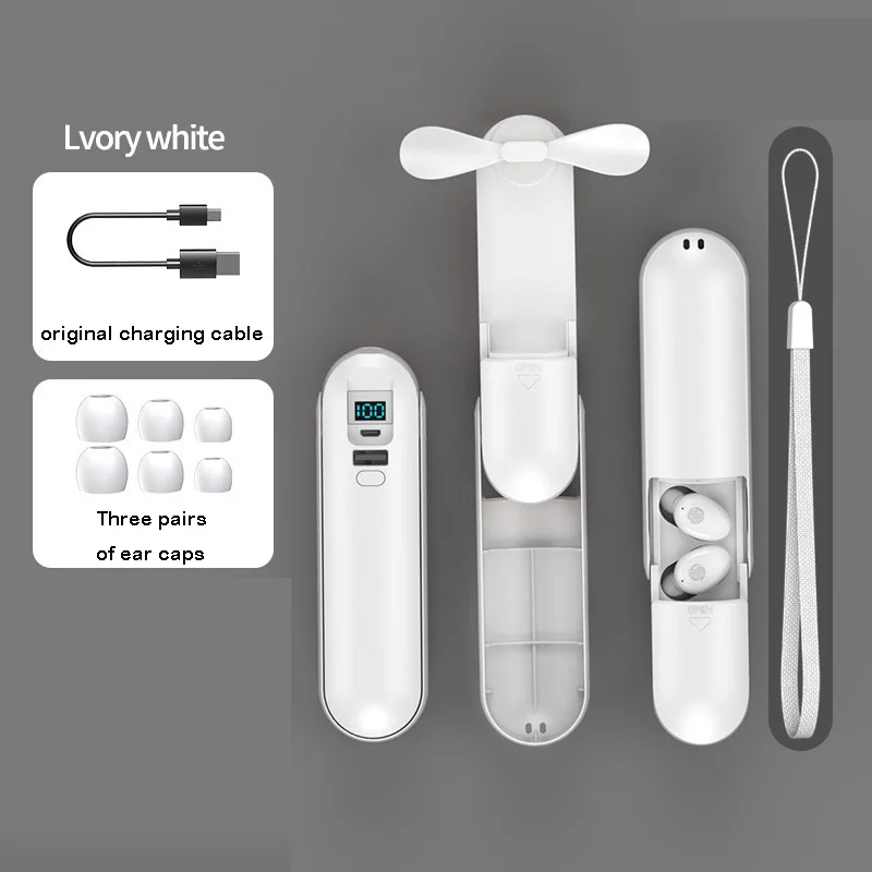 Tws19 Earbuds Wireless BT Touch Control Stereo Earphone with 2000mah Power Bank foldable pocket Mini Fan