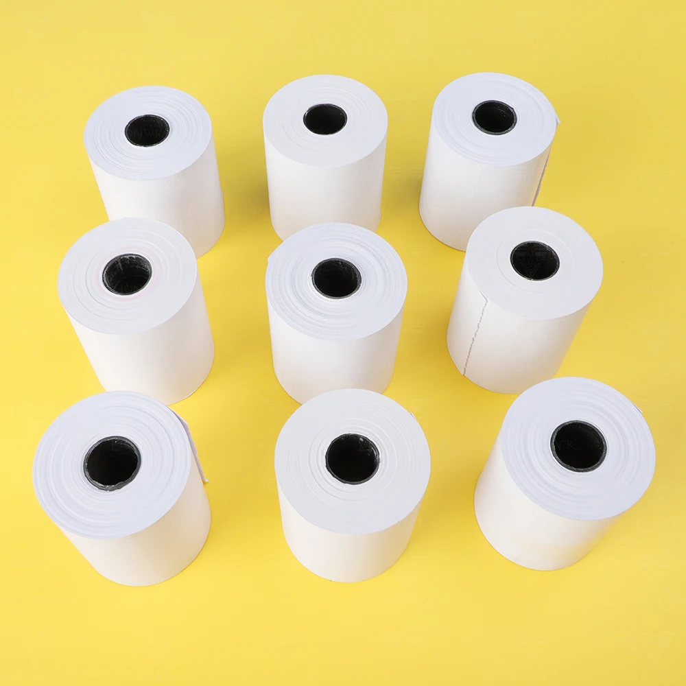 Бесплатный образец 48gsm 52gsm 55gsm 58gsm 65gsm 57x40 мм термобумага премиум качества ATM до рулона Заводская дешевая кассовая бумага