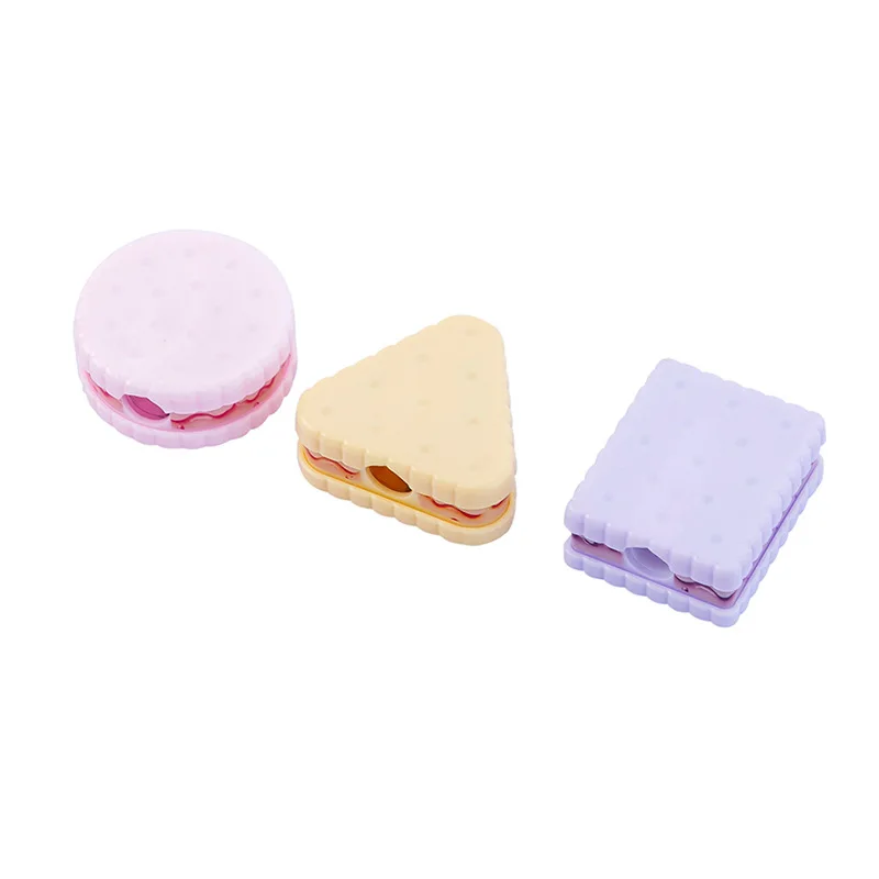 Wholesale Promotional Giveway Gift Colored Macaroon Biscuit Shape Cartoon Plastic Kids Cute Pencil Sharpener