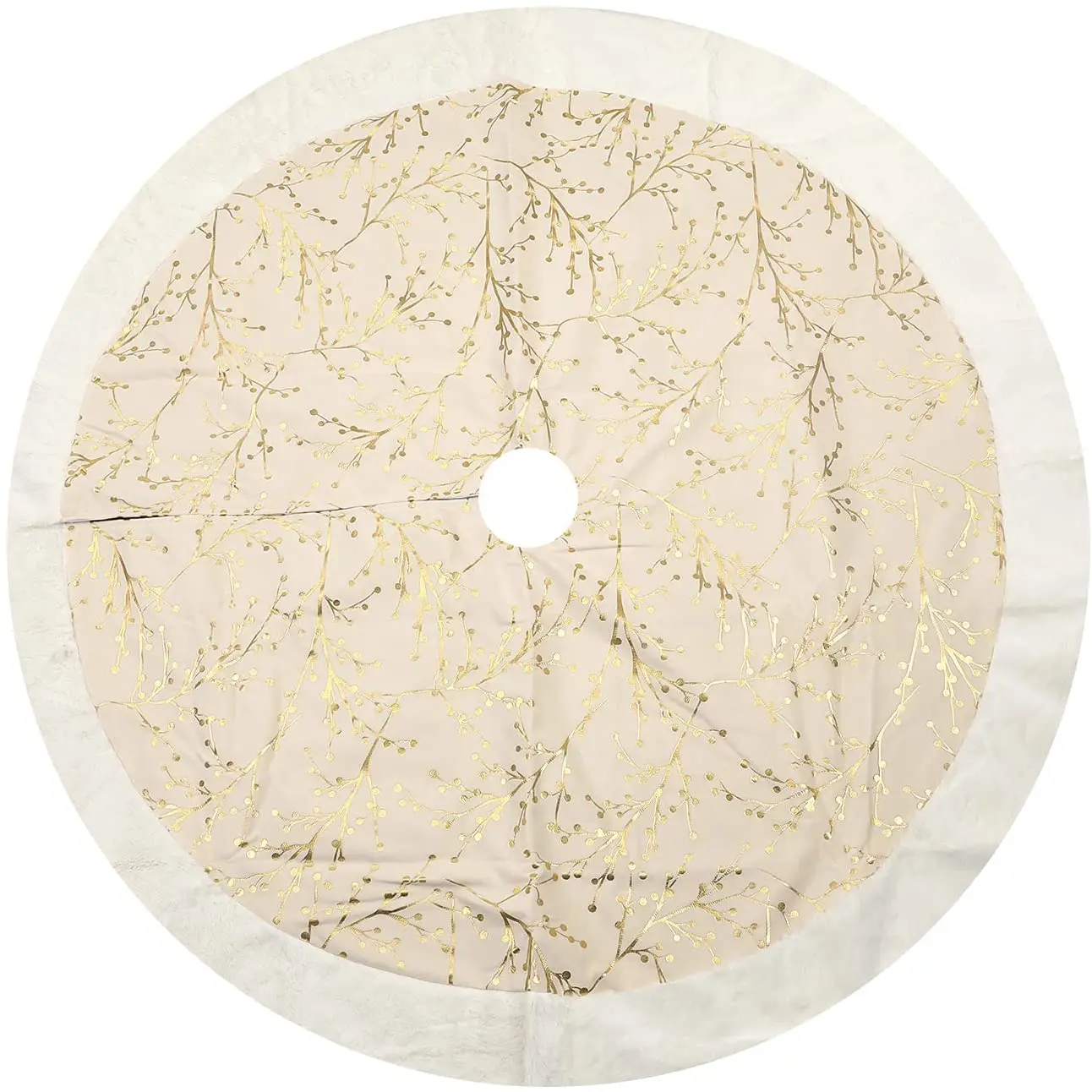 Shinowa 48 Inches Christmas Tree Skirt, Dual layers Velvet Xmas Tree Mat Tree Base Cover Beige/White Christmas decoration