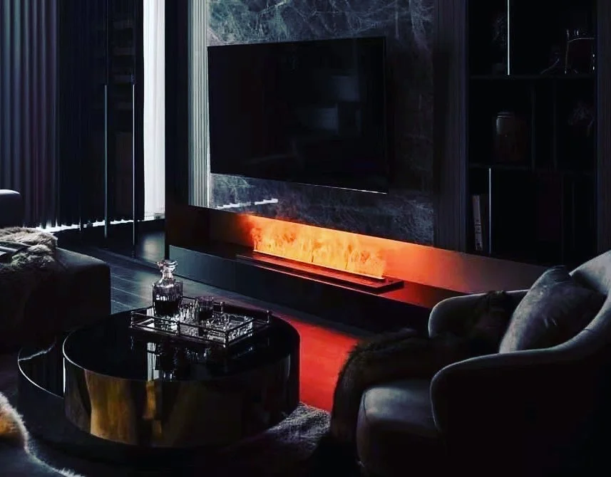 Cheaper price modern style water steam fireplace glasses 3 sides intelligent electric wood fireplace logs set indoor decoration