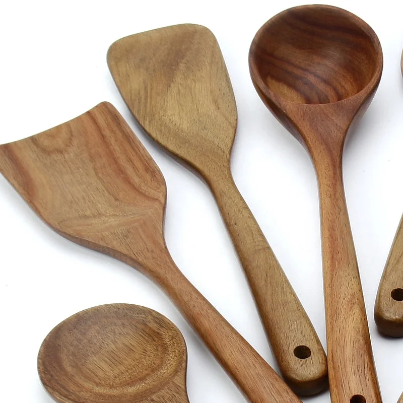 High quality cookware set 8 pcs acacia wood kitchen tool wooden cooking utensil