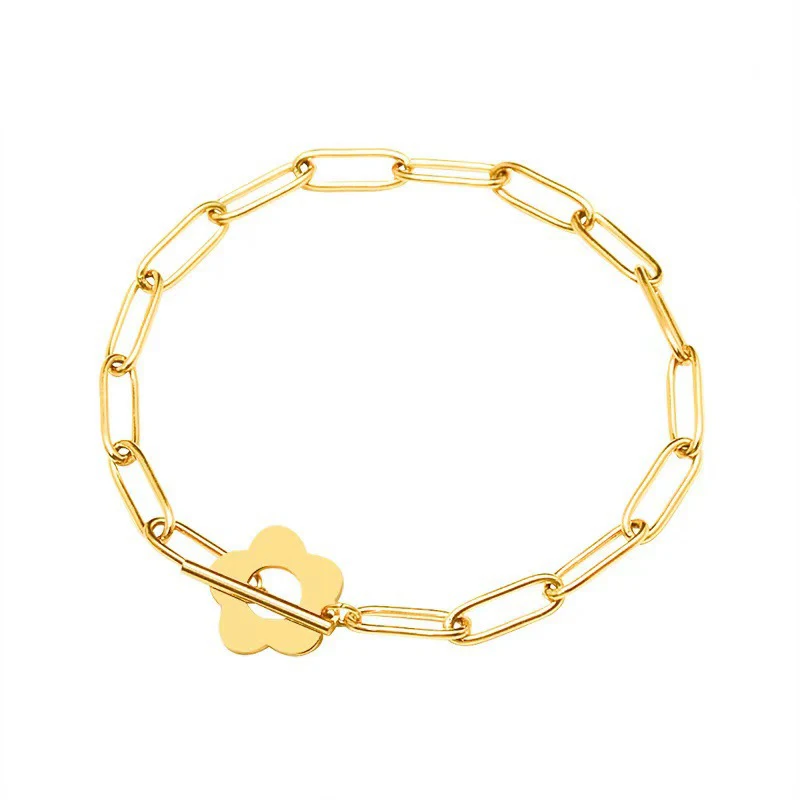 AZL Small fresh INS titanium steel OT buckle floret flower bracelet charms  stainless steel simple bracelet jewelry factory