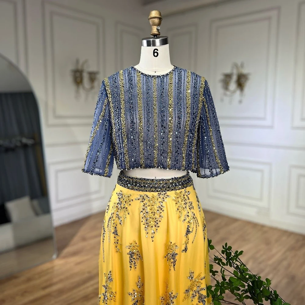 Yellow 2 Pieces A-Line Beaded Evening Dresses Serene Hill LA72470 Elegant Party Gowns for Women Wedding Event