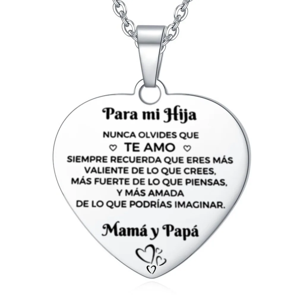 Hot Selling Family gift A MI HIJO Pendant Stainless Steel Love Heart Affection Inspirational Family Necklace