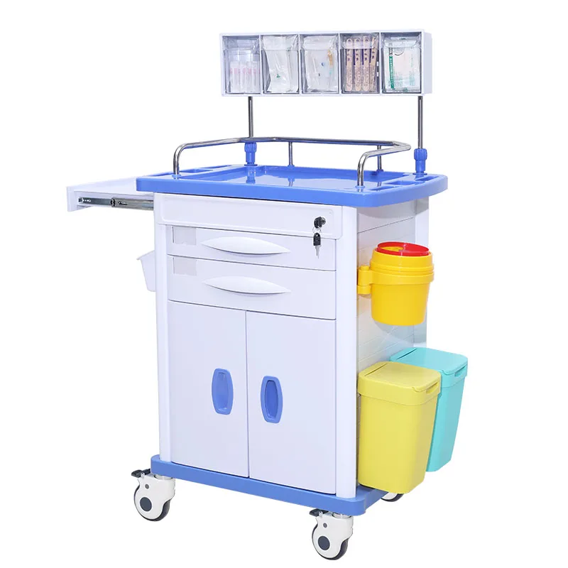 MT MEDICAL Hospital high quality mobile anesthesia cart with silent wheels clinic trolley  with drawer