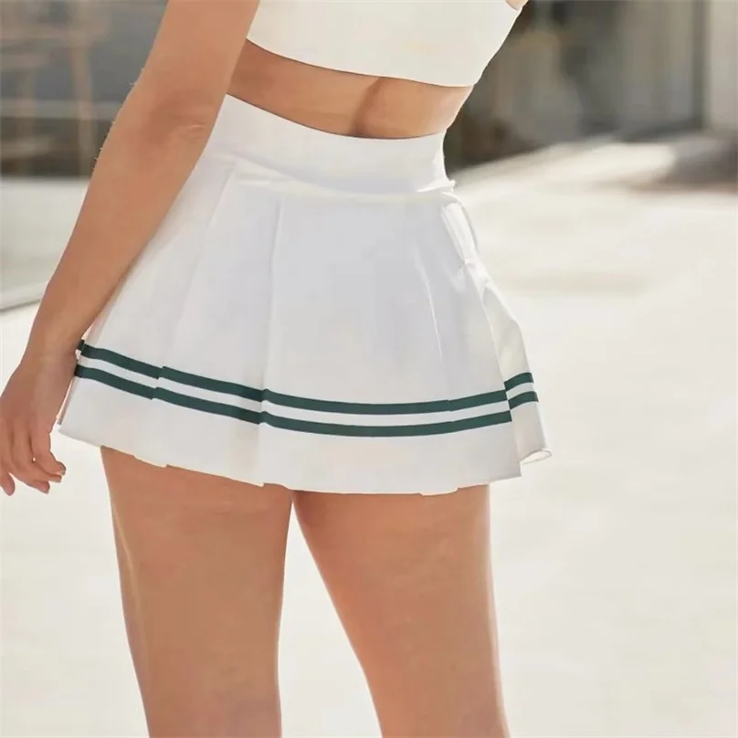 Custom Women Mini Fitness Golf Skort Sportswear High Waist Summer Two Striped Skirt Mini Length Pleated Tennis Skirt for Women