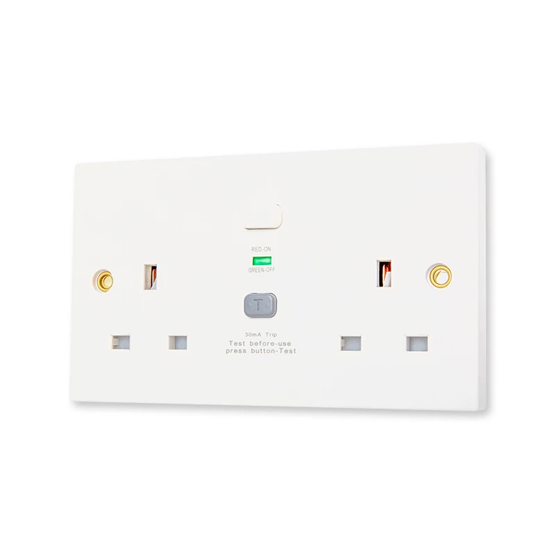 WOSOM British Standard WSRSP-5 2Gang Un switched RCD Socket White 13A 30mA Type A