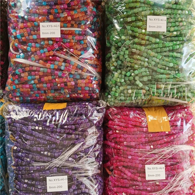 8mm Colorful Natural Matte Agate Stone Beads Square Gemstone Beads