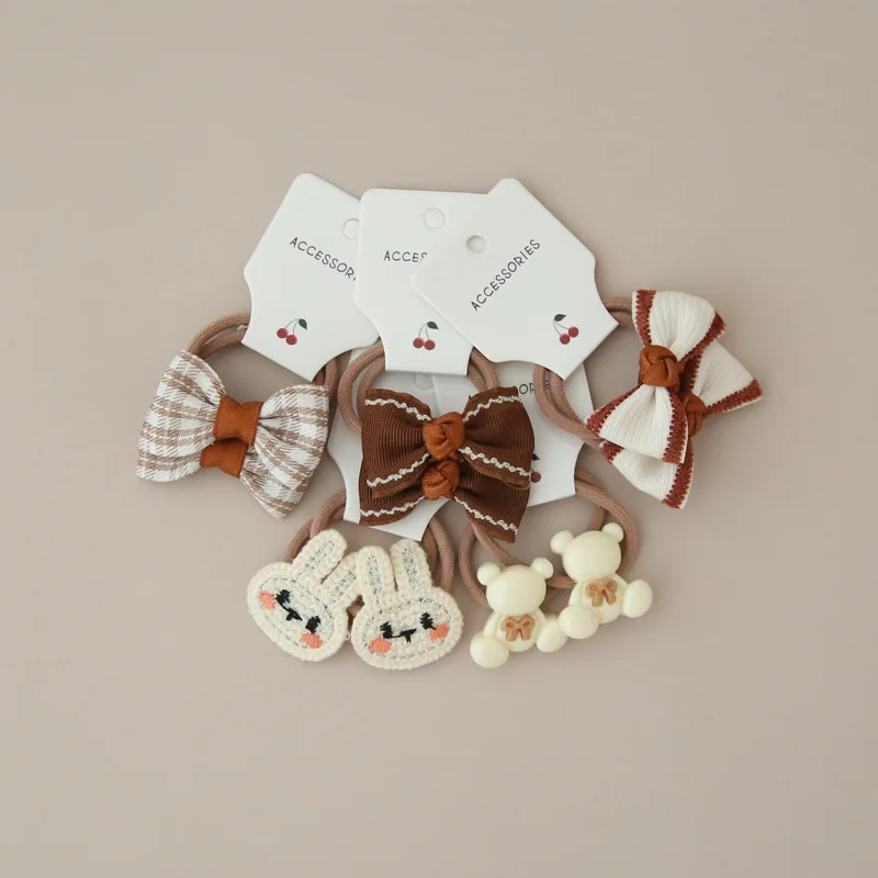 5Pairs/set Kids Hair Scrunchies Lovely Bow Flower Baby Girls Hair Ties