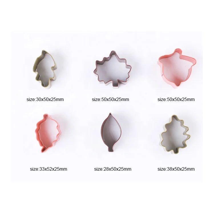 Stainless Steel Leaf Cookie Cutters 6-Piece Set With Colour Coated For Fall Thanksgiving