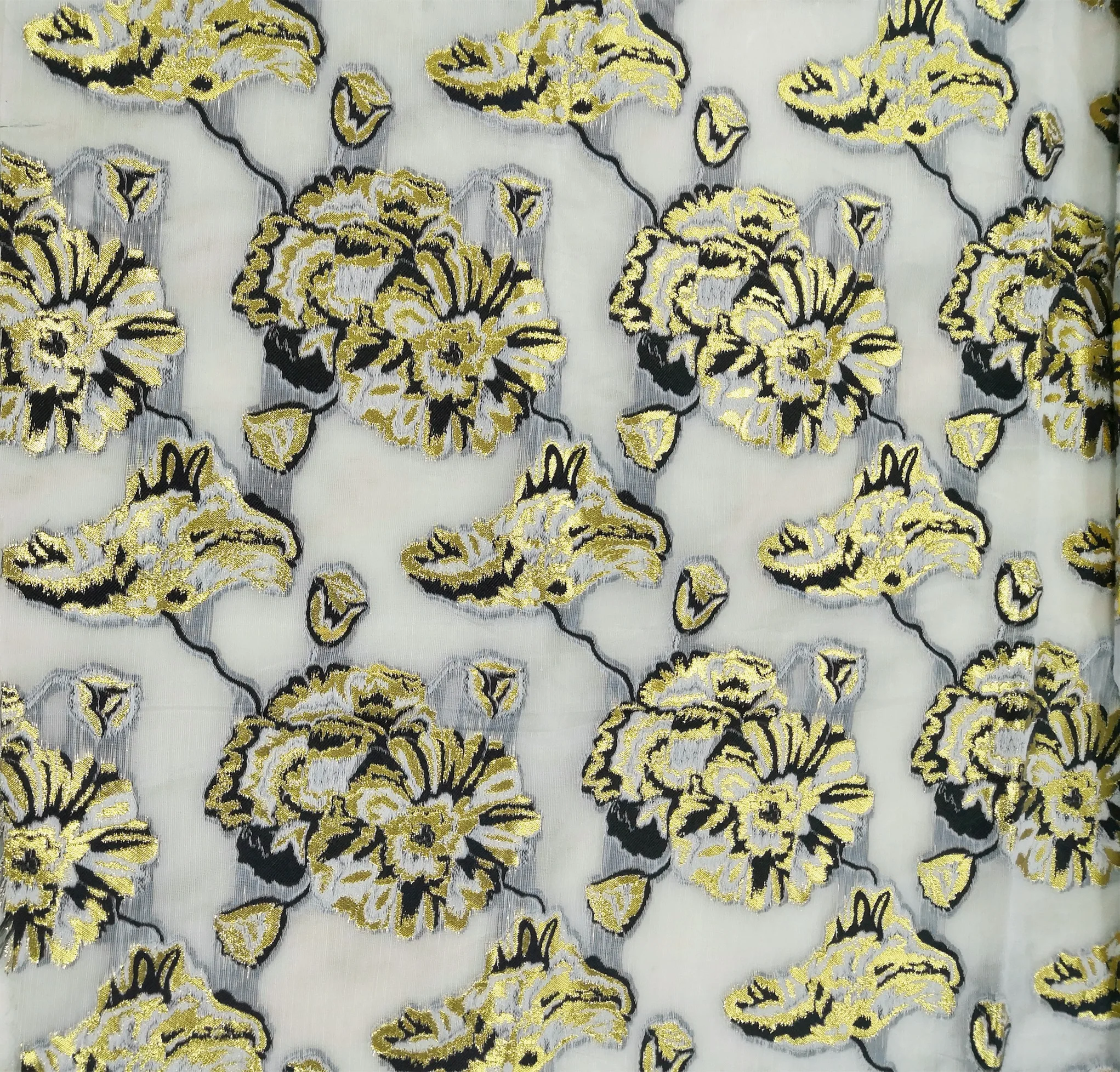 Customized 3D Gold Metallic Floral Clip Jacquard for Garment Fabric with Stock Available