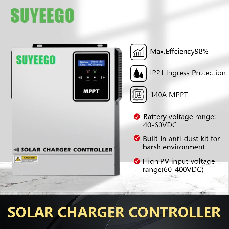 SUYEEGO high PV input 450V new intelligent 24v 48v 140a circuit board mppt solar charge controller hybrid mppt