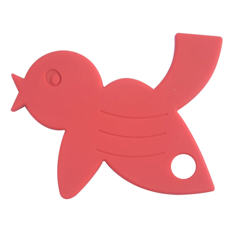 Bird Shape custom Multiple color silicone baby teether toy with Silicone ring