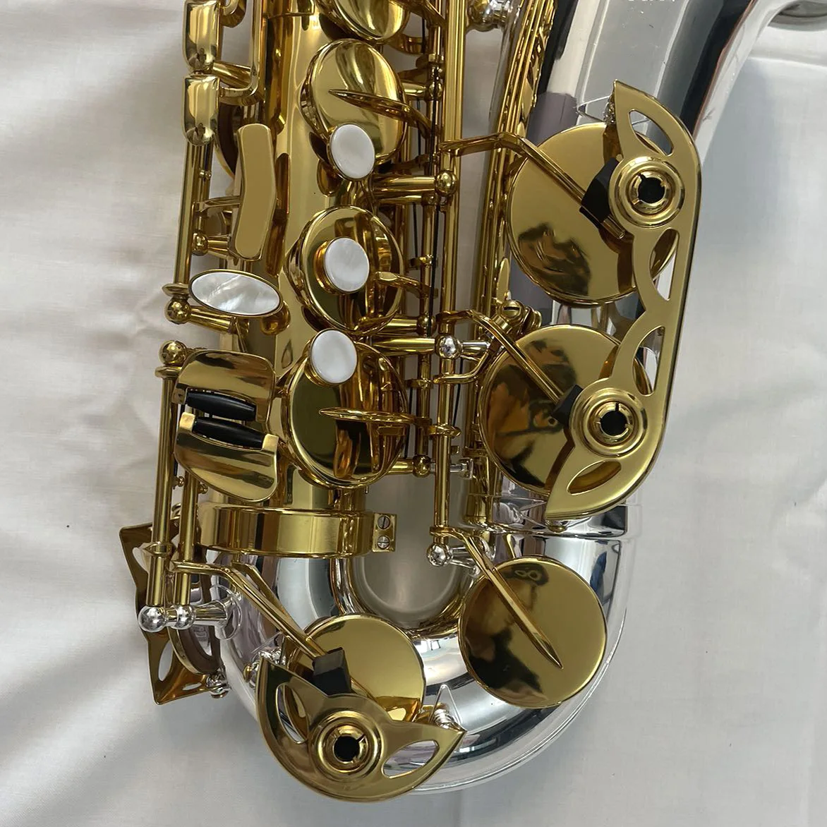 Saxophone manufacture produce yellow brass material silver plated bell and neck alto saxophone