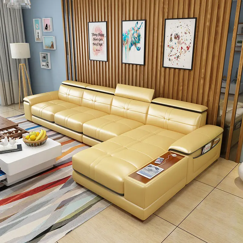 Sofa modern minimalist massage leather living room first layer cowhide intelligent multifunctional mobile phone