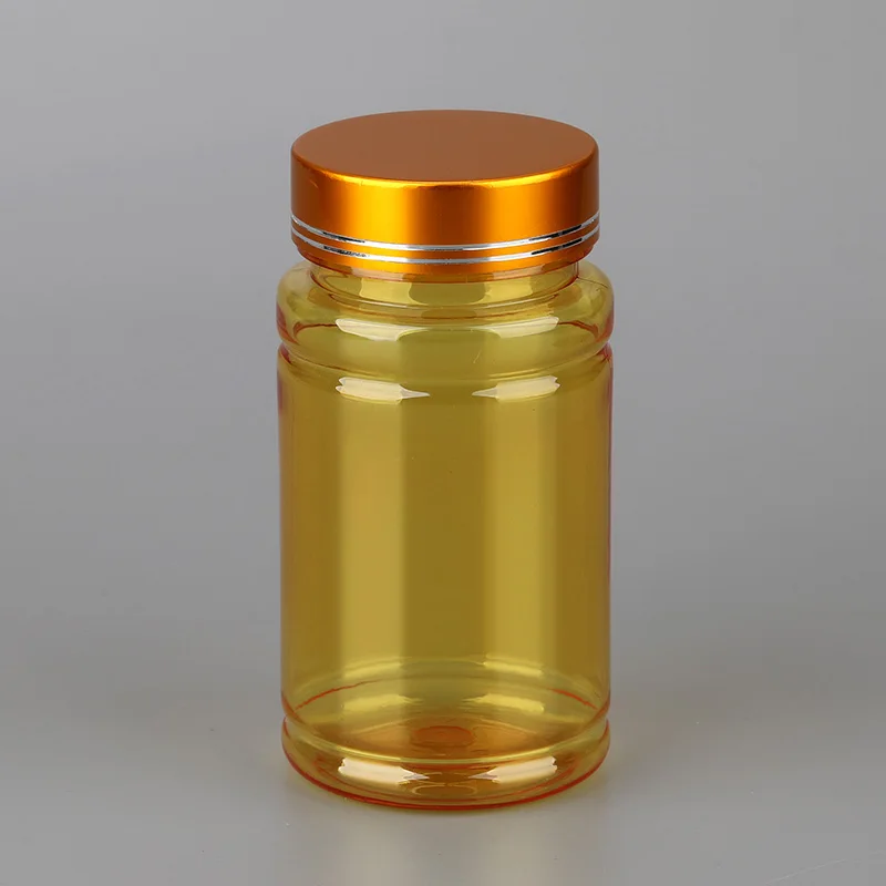 Round PET Capsules Pharmaceutical Plastic Bottle 120ml Yellow Bottle