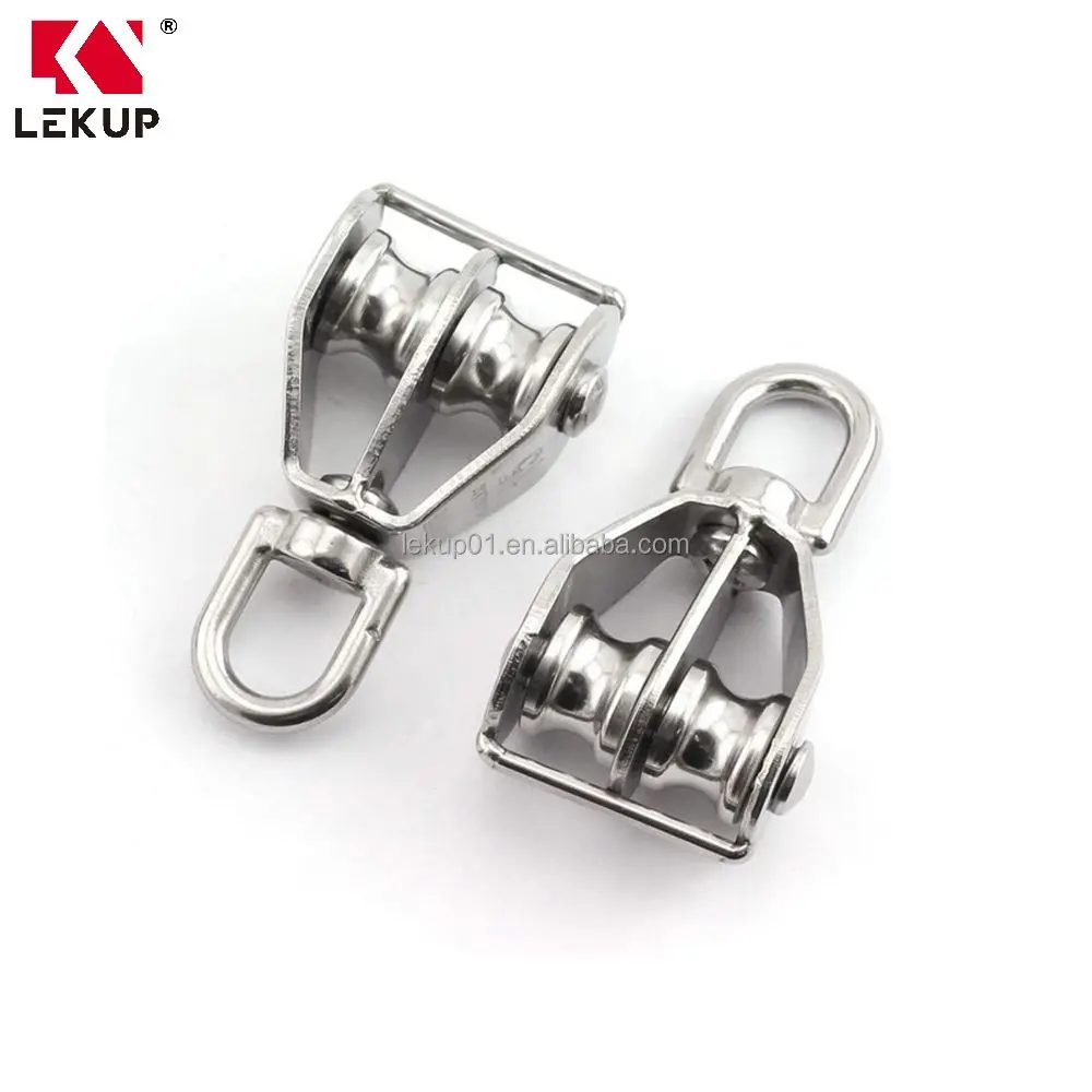 Stainless Steel Rope Roller Pulley Crane Cable Pulley Roller Double Pulley Block for Wire Cable Loading