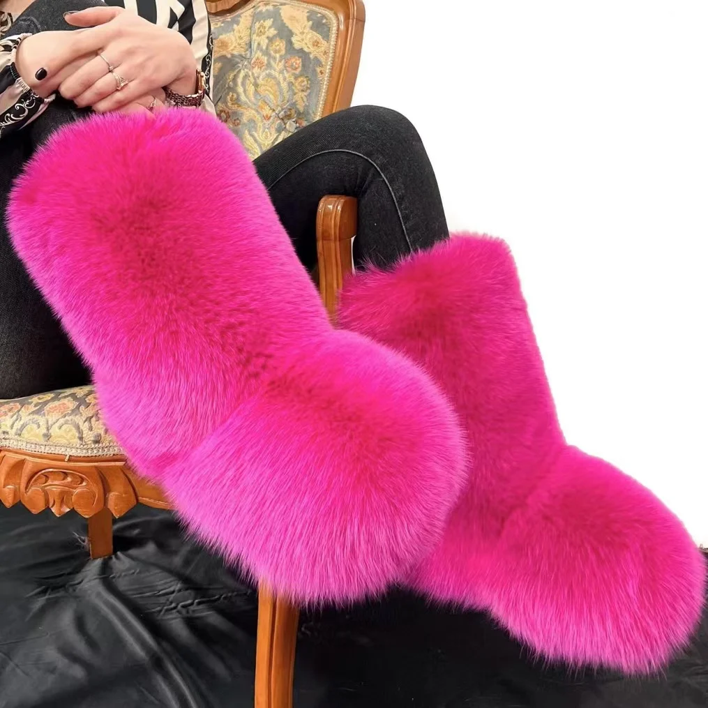 Plush Warm Style Winter Boots Women Shoes Hot Sell Real Fur Boots Ladies New Design Furry Snow Boots Fashion Trend Plus Size