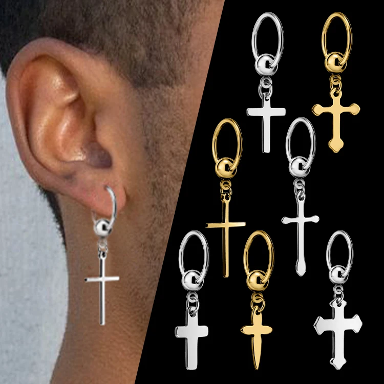 Low Price Wholesale High Quality 316 Stainless Steel Dangle Cross Earrings Huggie Hoop Earrings