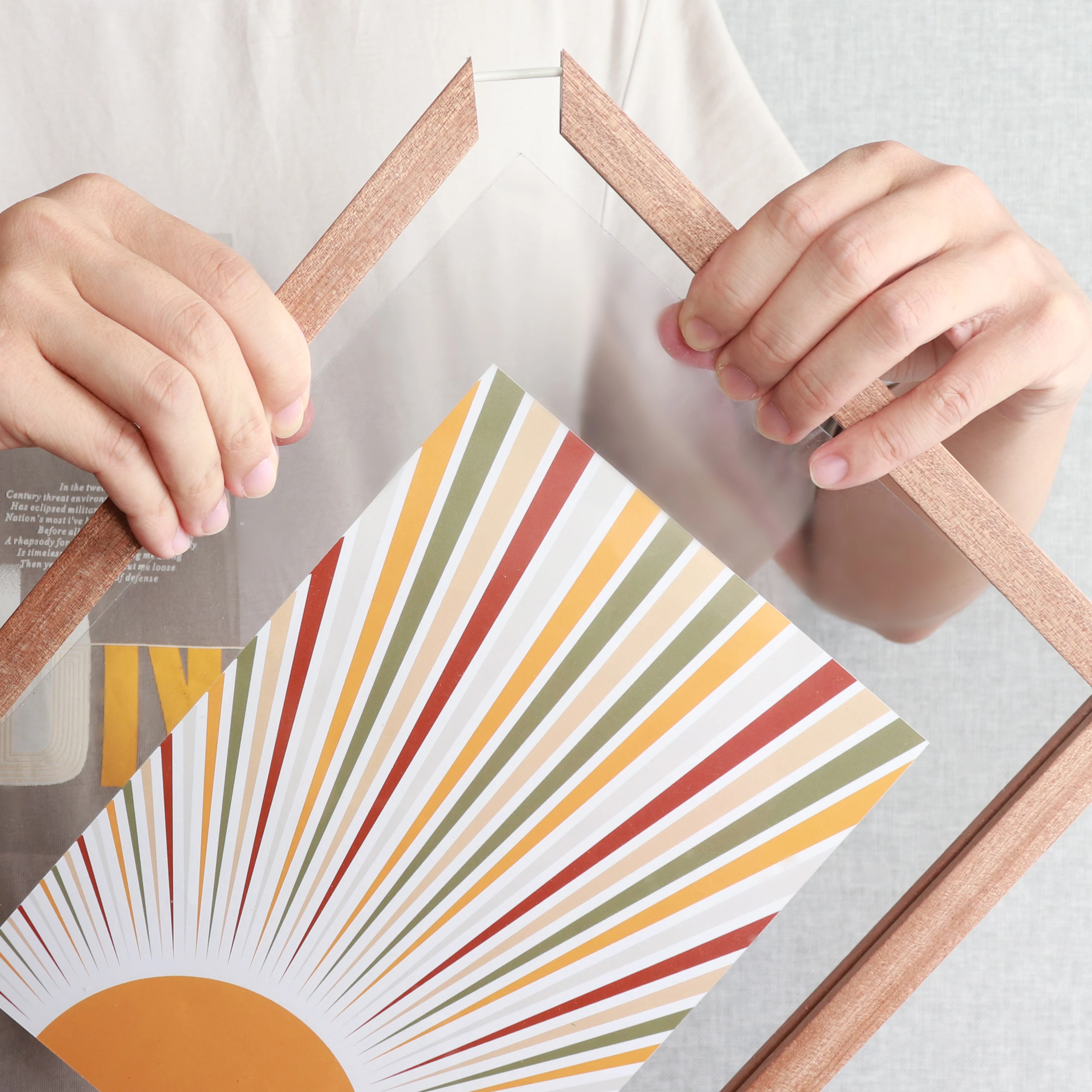 Wholesale A4 Natural Oak Wood Art Photo  Floating Picture Frame Acrylic For Wall