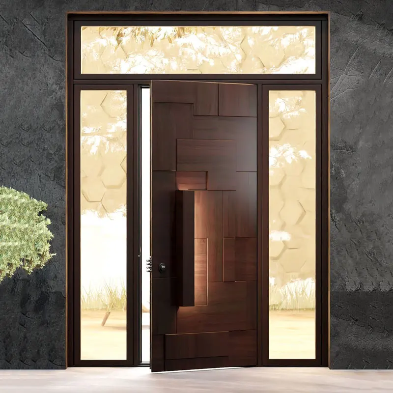 Guangzhou factory American modern style steel door custom villa security front door on both sides of the glass design