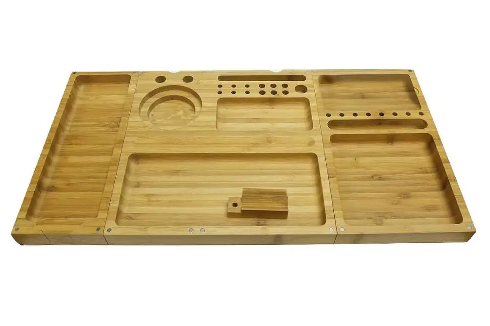 Raw triple flip magnetic bamboo rolling tray with Built-in Ashtray | use for cigar