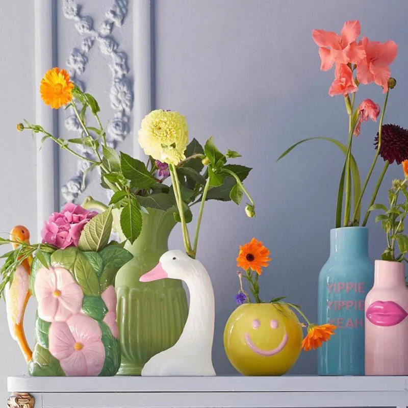 Nordic ins wind swan white ceramic vase decoration creative pink goose simple modern soft decoration