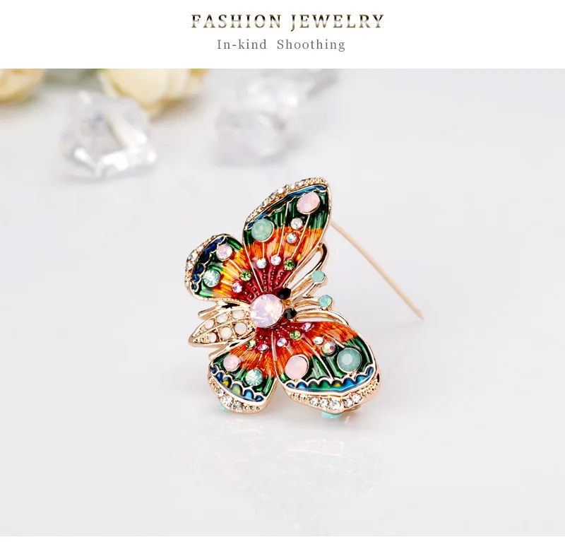 
Amazon Best seller Cute Cartoon Exquisite Fashion Color Butterfly Alloy Rhinestone Enamel Butterfly Insect Animal Brooch girl 