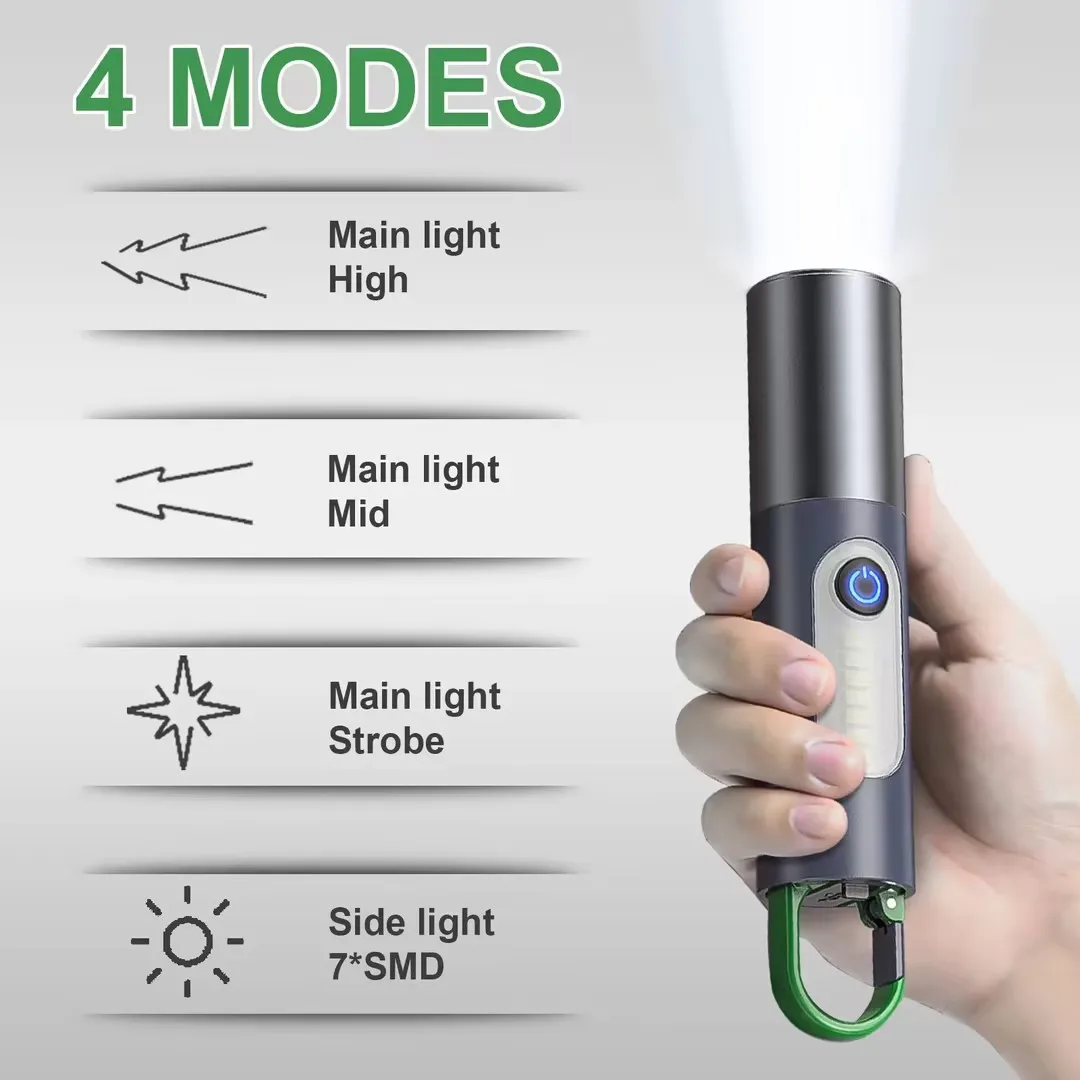 Outdoor Long Range Telescopic Zoom Torch with LED Factory Price Type-C Charging Rechargeable Battery Outdoor Camping Emergency
