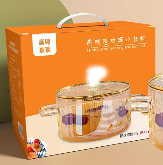 Glass kitchen cookware heat resistant clear glass cooking soup pot on stove for cooking