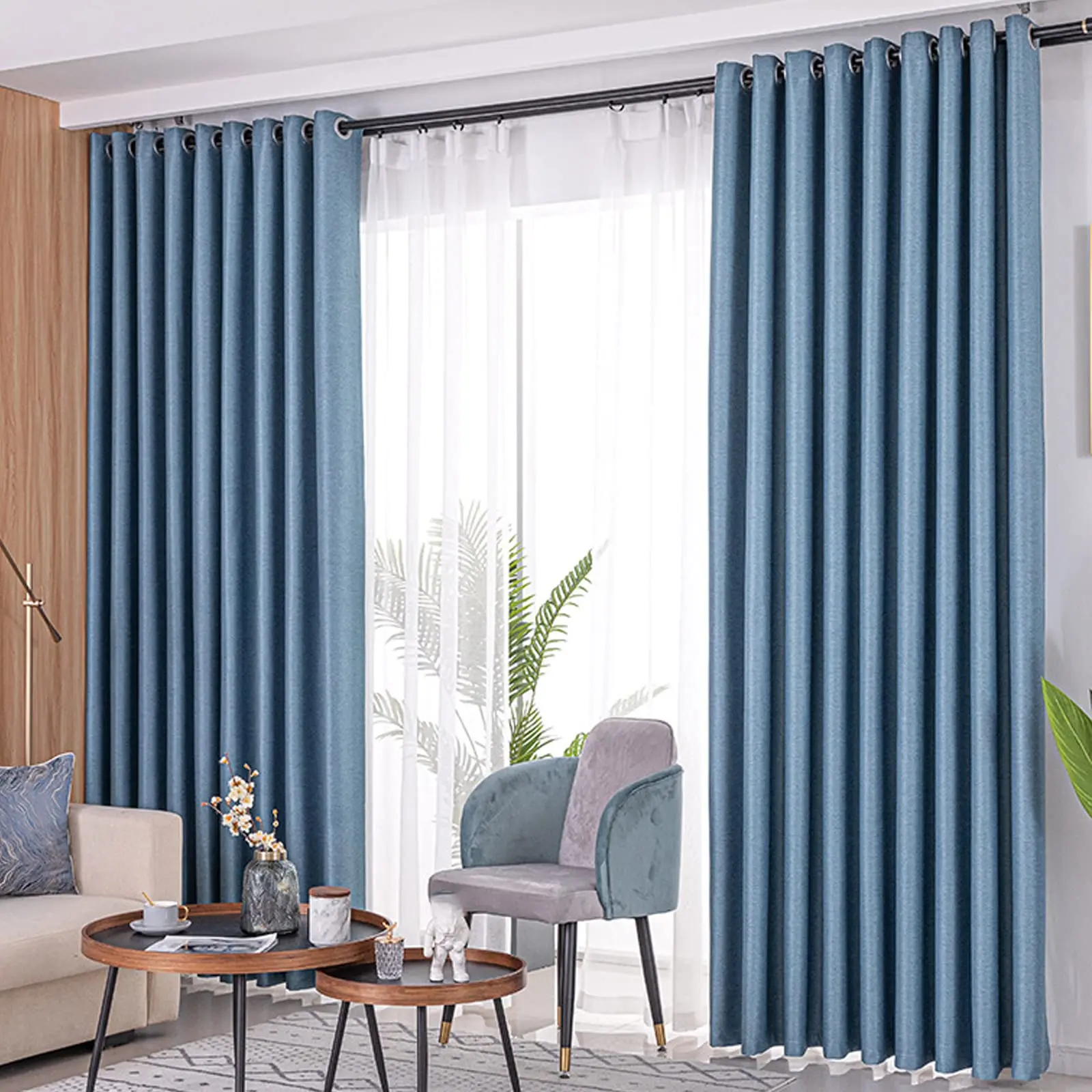 Smart Control Modern Electric Elegant Blue Blackout Curtain Solid Color Drape Pleated Blinds for  Bedroom Office Living Room