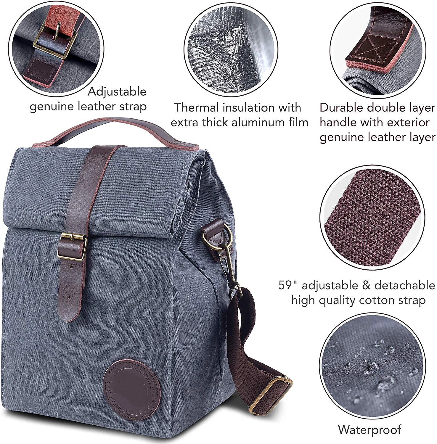 Custom Insulated Waxed Canvas Tote Picnic Adult Lunch Cooler Bag