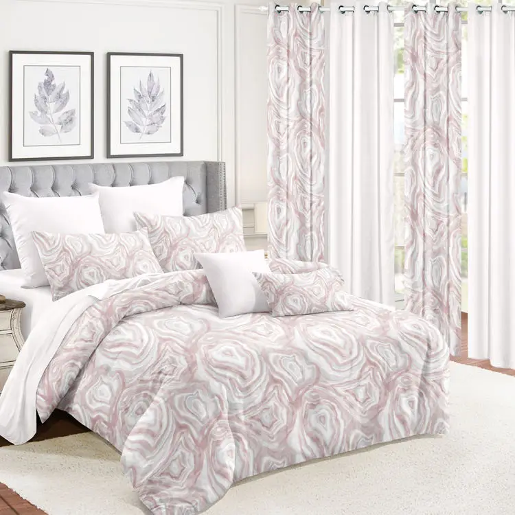 OEKO TEX Certificate Wholesale Hot Selling 100% Polyester Curtain and Bed sheet Set With Matching Curtains