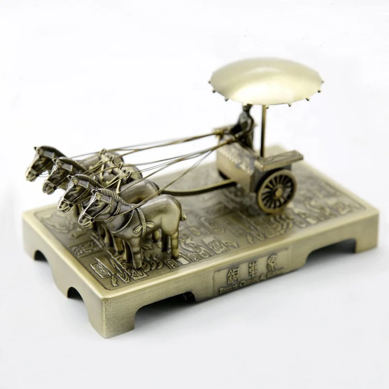 
Antique Bronze Craft Qin Shihuang Terracotta Warrior ornaments Car Horse Metal 