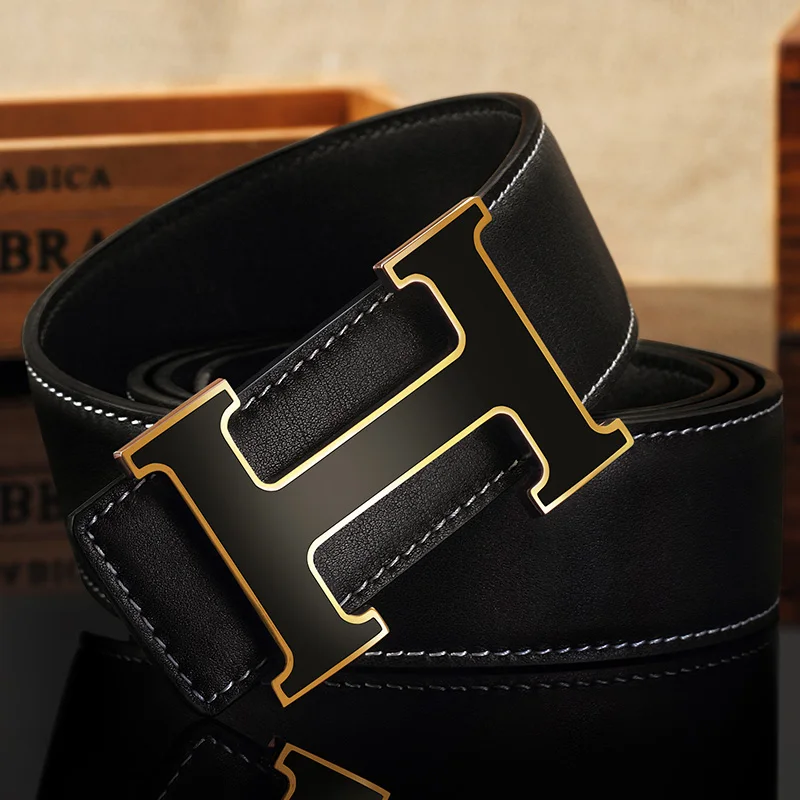 Leather Belt Smooth Buckle Male God Belt Work Buckle Plate Buckle Widened 3.8cm Belt