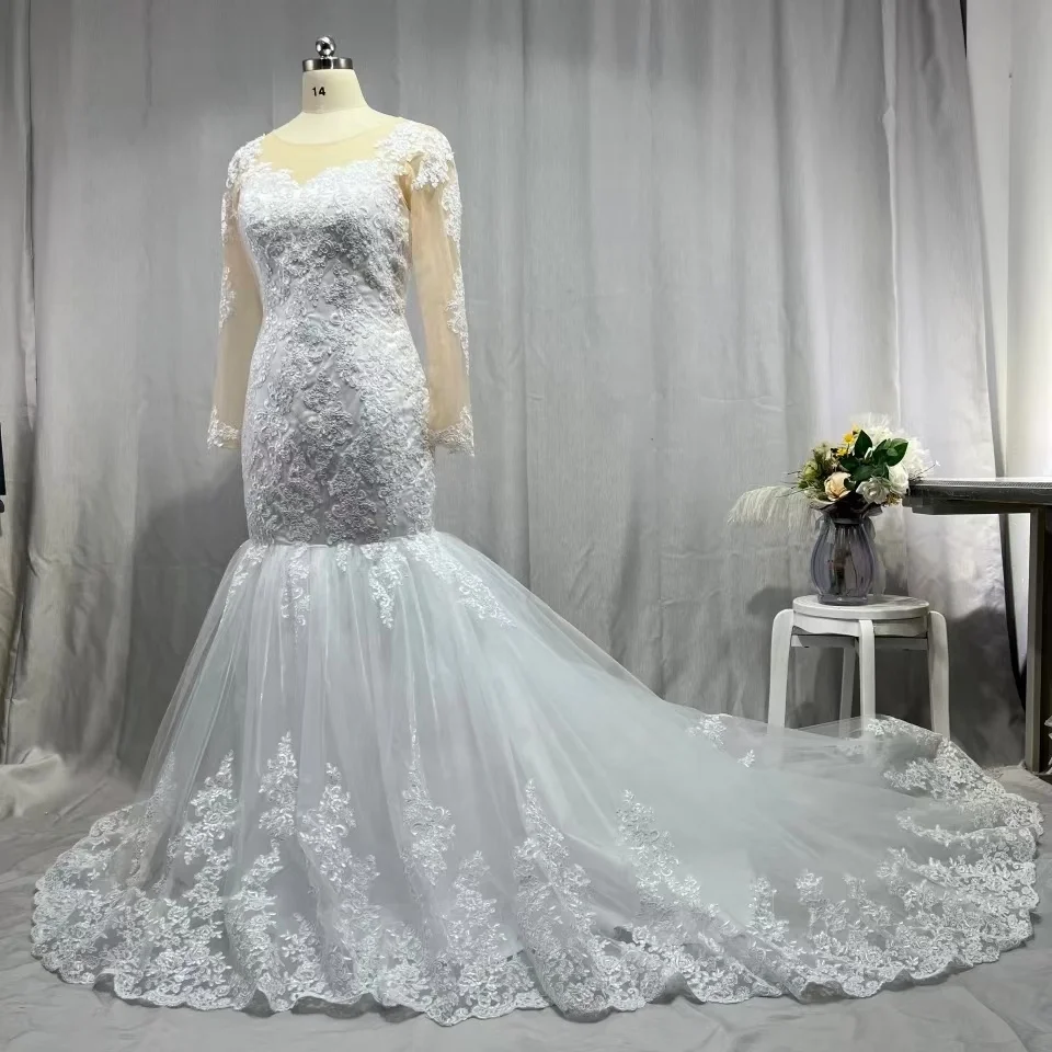 Sexy Illusion Mermaid Wedding Dresses Lace Appliques Long Sleeve Wedding Gown for Bride Bride Dress Backless Vestidos De Novia